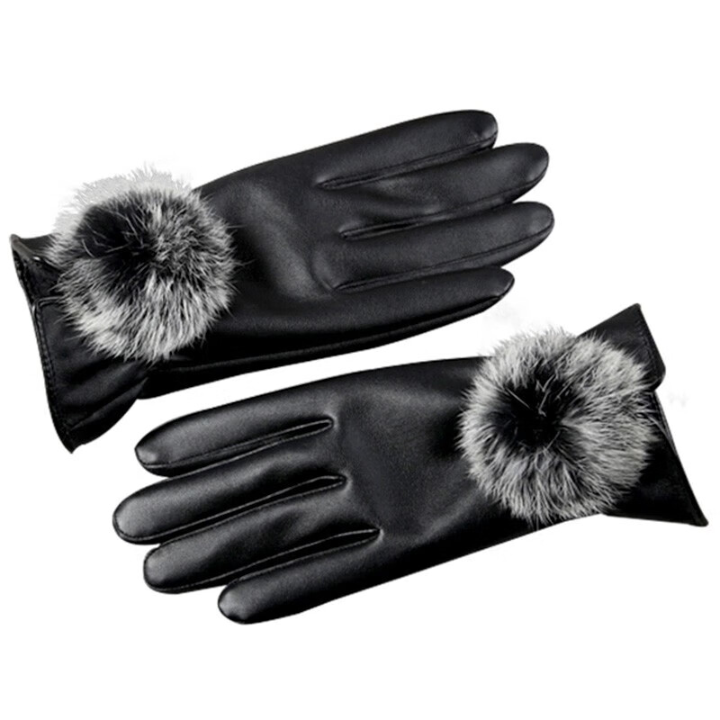 Adandyish Women's Cycling and Driving Touch Screen Gloves Velvet Anti-Slip Autumn and Winter Windproof Warm Gloves Women's Wool Ball PU Gloves