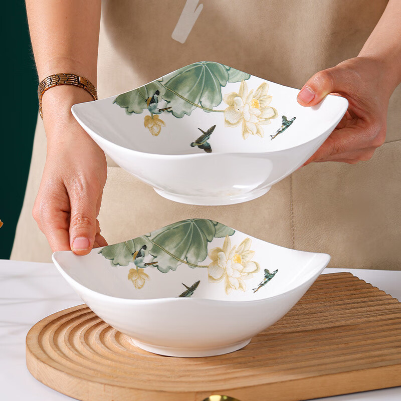 Huanjin Sifang Plate Household Ceramic Plate Tableware Dish Plate Thickened Anti-scald Fruit Plate Soup Plate Rice Plate Cold Dish Plate Salad Plate (Shuimu Tsinghua) 8-inch square plate 4 pcs