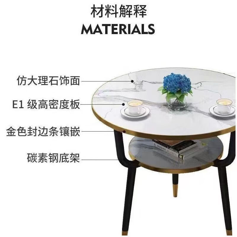 Carsonzhe balcony leisure table and chair combination high-end atmospheric modern simple tea table negotiation tea table coffee table reception round table 60cm one table and two chairs light gray leather 1