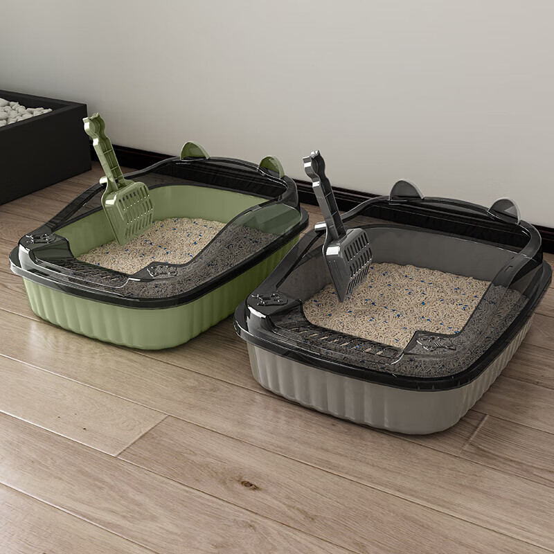 Jingdong door-to-door cat litter box semi-enclosed extra-large thickened anti-splash kitten toilet removable home free cat litter scoop high-end gray cat litter box