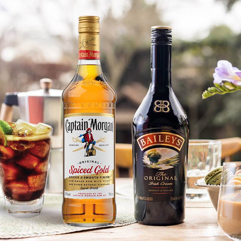 Baileys liqueur original flavor 500ml + Captain Morgan gold rum 700ml cocktail base
