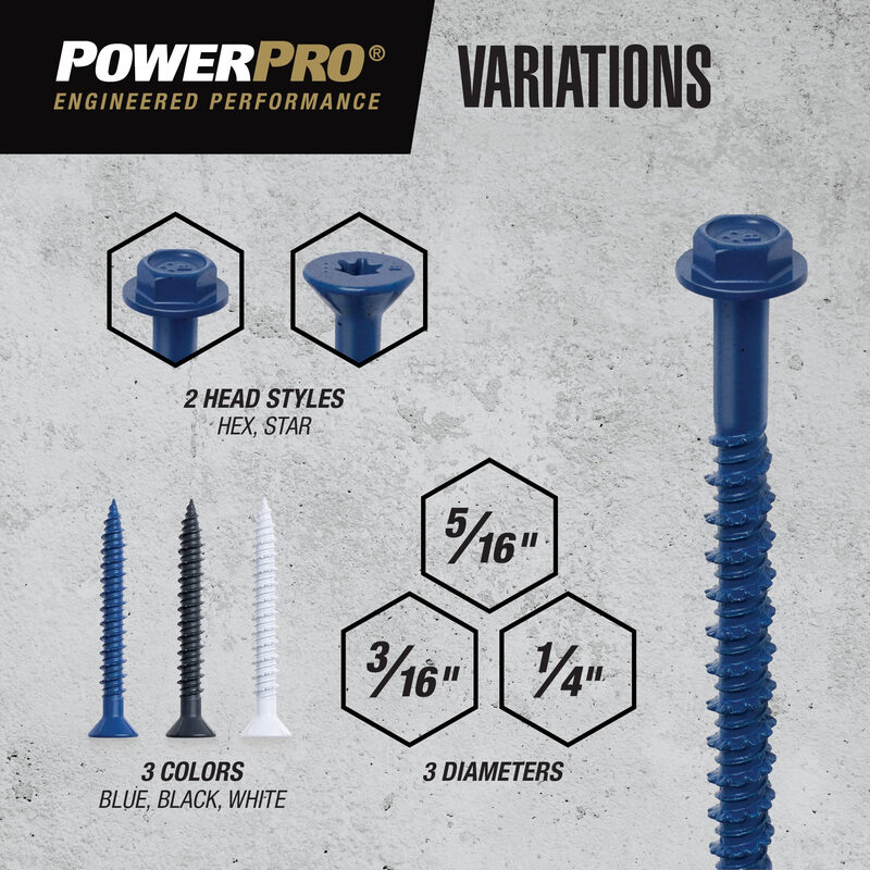 Power ProPro Blue Flat Head Concrete Screw Anchors (3/16 x 33/4) 100 pieces