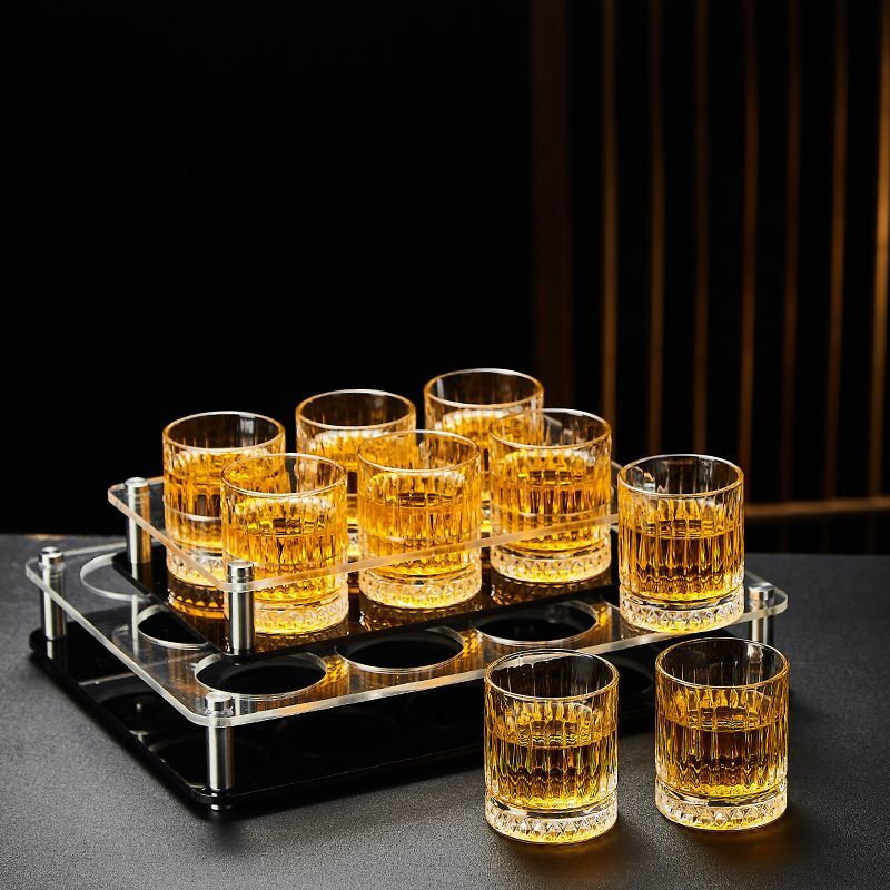 An Junsheng transparent beer mug thickened home wine glass set 2 liang small wine glasses 2 liang diamond bottom striped cups (6 pieces) 100ml