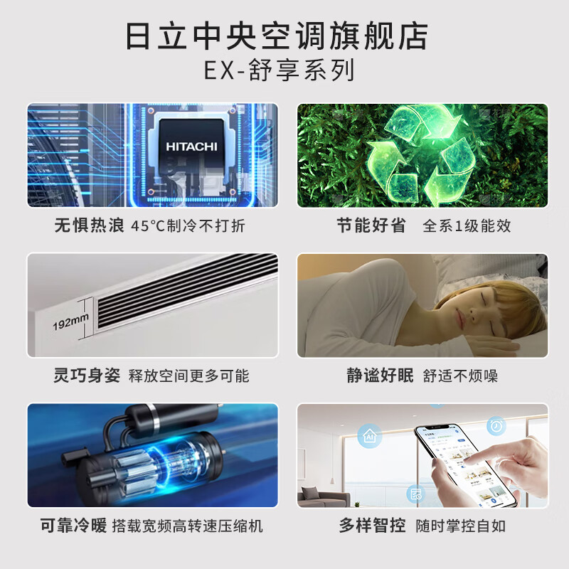 Hitachi (HITACHI) central air conditioner five HP one to four household one to three EX-Shuxiang series embedded air conditioner first class energy efficiency one to multi-connected flagship new duct machine 4 HP first class energy efficiency one to three 112 suitable for two rooms and one living room