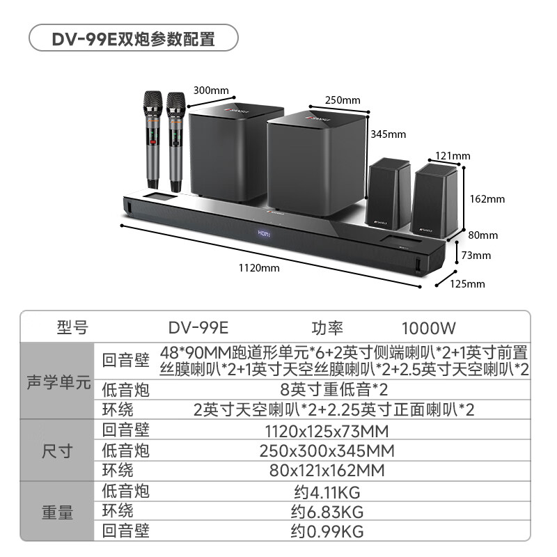 SANSUI DV-99E Echo Wall TV Speaker 11.2.4 Dolby Atmos Dome Sound Field Home KTV Set Wiring-Free Home Theater HDMI2.1 Wireless with Microphone