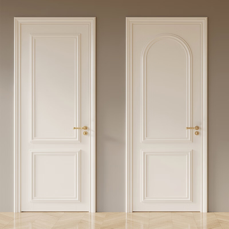 Customized French retro bedroom door, painted door, solid wood composite, simple, light luxury interior door, flat opening, new Chinese style home wooden door, flat carving series