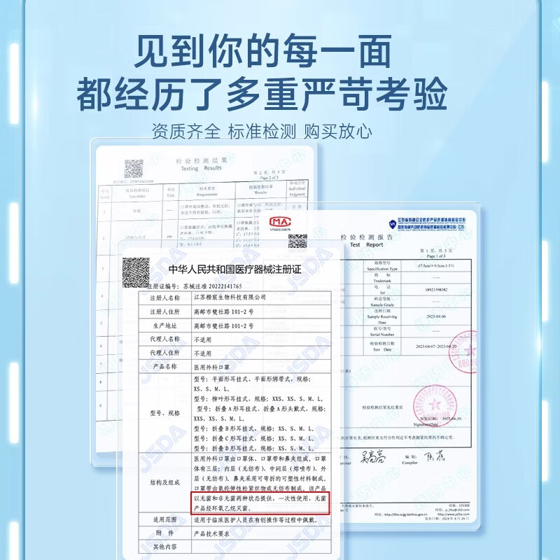 Chu Doctor Medical Surgical Mask Adult Disposable Sterilization Grade Mask Winter Anti-Allergy Protection Blue 50 Pack