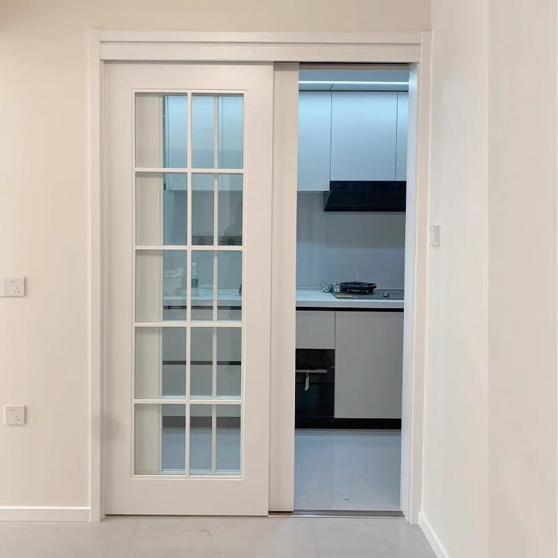 Kezitu customized solid wood lattice sliding door Changhong glass bedroom door French style hanging rail door partition kitchen door interior door customized