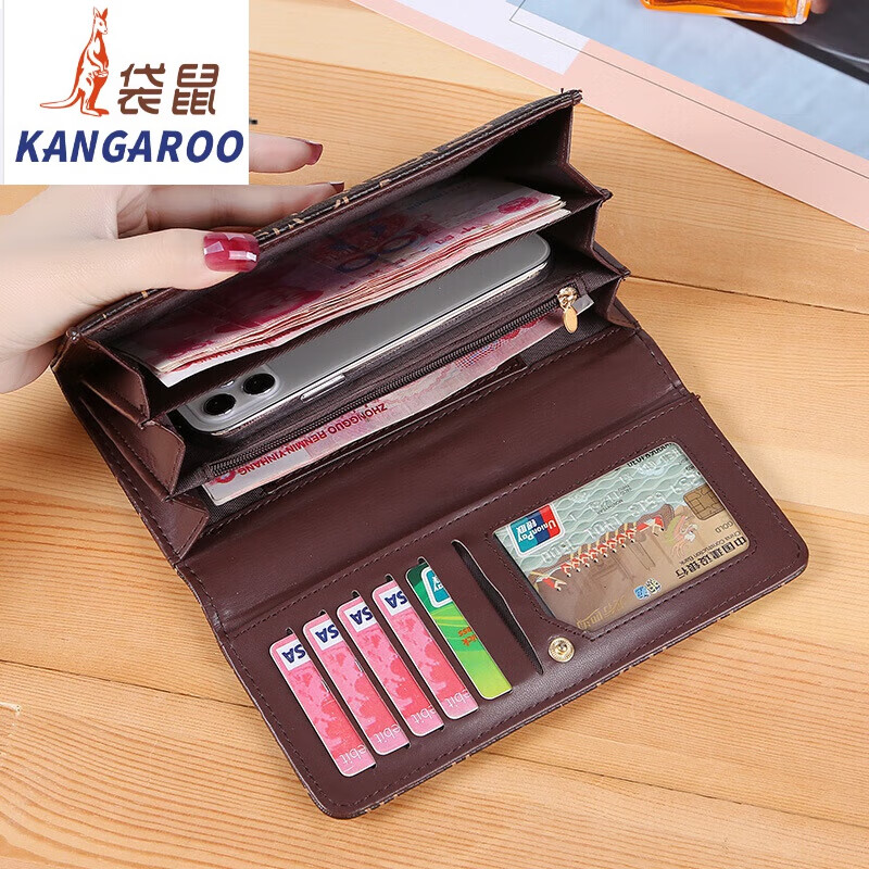 Kangaroo Wallet Women's 2025 Chinese Valentine's Day niche design multifunctional large capacity fashionable and exquisite long hand wallet flagship - bee brown 10 card slots can hold mobile phones