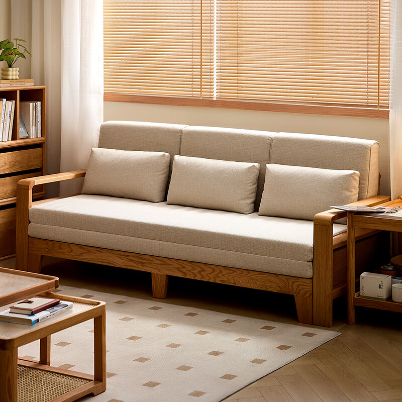 Quanyou Home Log Style Solid Wood Sofa Bed Dual-Use Multifunctional Sitting and Sleeping All-in-One Solid Wood Sofa Living Room Home Small Apartment