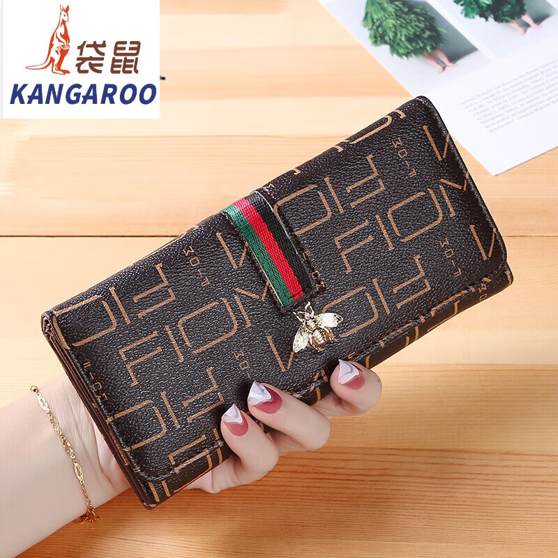 Kangaroo Wallet Women's 2025 Chinese Valentine's Day niche design multifunctional large capacity fashionable and exquisite long hand wallet flagship - bee brown 10 card slots can hold mobile phones