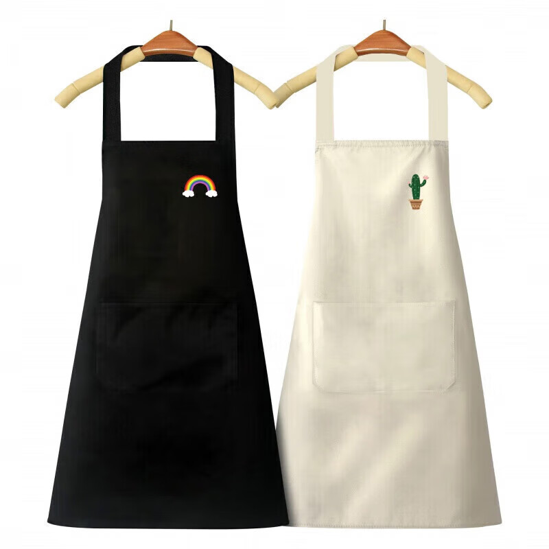 Kitchen household waterproof and oil-proof men's and women's new Internet celebrity apron Korean version Japanese style work and housework apron work clothes black little rainbow waterproof and oil-proof