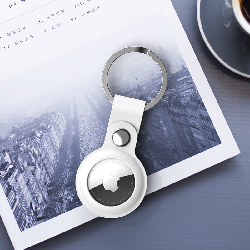 ESCASE applicable AirTag protective cover Apple AirTags anti-lost positioning tracking tracker keychain ring silicone shell dirt-resistant anti-fall belt hook white