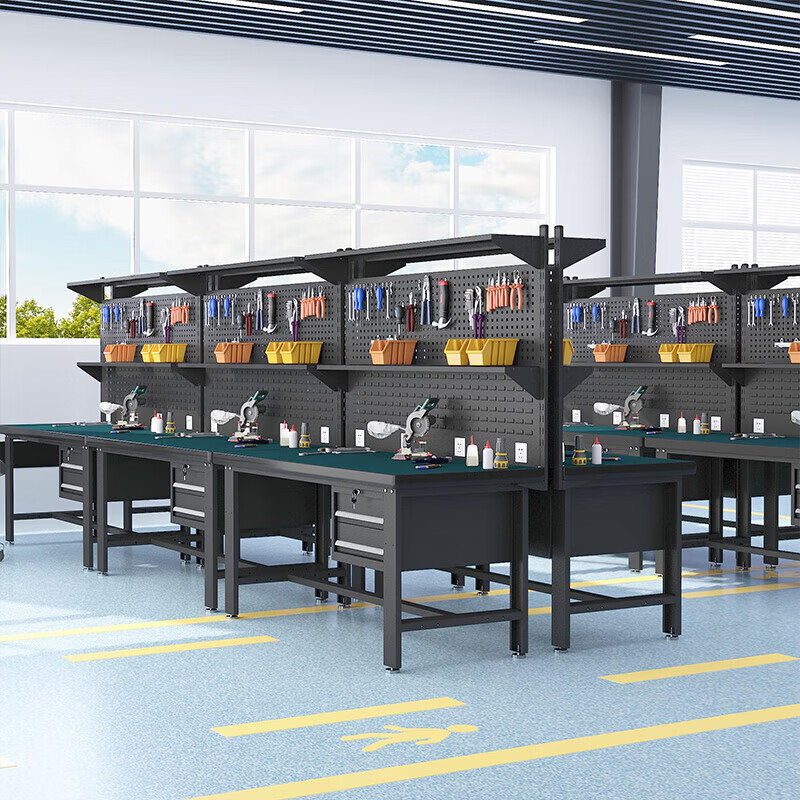 Baigang Heavy Duty Workbench Anti-static Maintenance Table Factory Workshop Fitter Operation Table Assembly Line Packing Table Single Table + Crane Two Drawers 1200*750*800mm