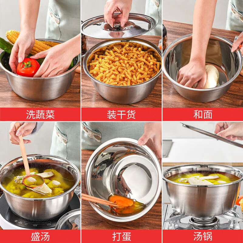 Stainless steel lard basin with lid, seasoning basin, vegetable basin, kitchen noodle and egg basin, lard tank, oil storage tank, 18cm stainless steel basin + lid