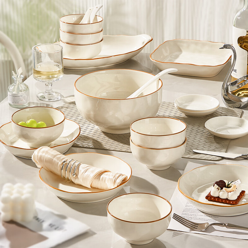 Ink-colored high-end dishes and tableware, household dishes, ceramic high-value bowls set, 56 pieces of bowls and chopsticks as a housewarming gift