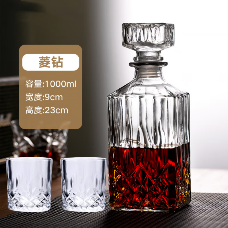 Baichao glass wine bottle, empty bottle, sealed soaking wine bottle, red wine bottle, foreign wine bottle, decanter, repackaged wine bottle, wine cabinet decoration, gift diamond model 1000ML with single wine bottle