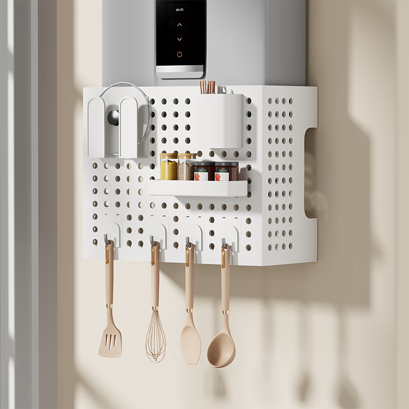 Meikaibin gas water heater hole plate shelf cover decoration can be customized wall punch-free water pipe ugly baffle white - length 35*30*15 12 hooks