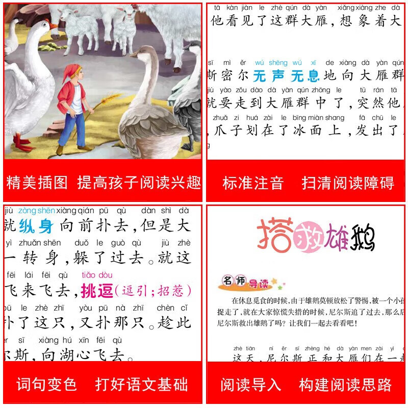 Niels' Travel Diary of Riding a Goose, color illustrated phonetic version, elementary school basic reading supporting series, phonetic and illustrated version of world classic children's literature masterpieces