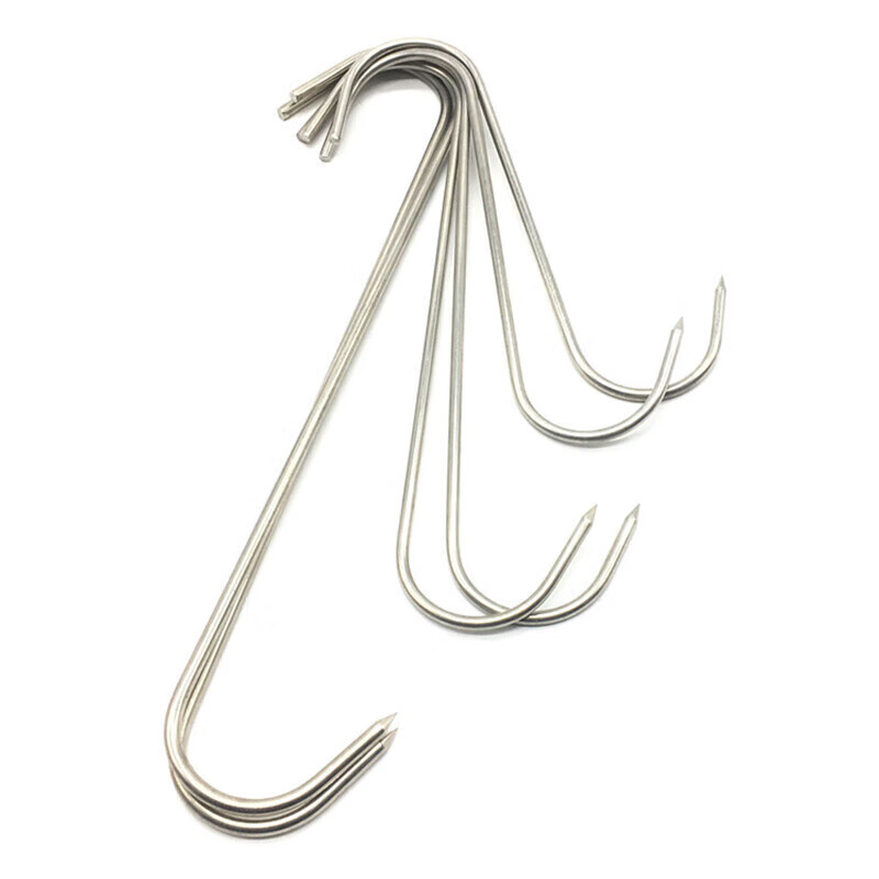 Masif stainless steel pointed hook, bacon sausage hook, S-shaped hook, salted fish drying hook, meat hanging hook, large size (24cm long) 10 pcs