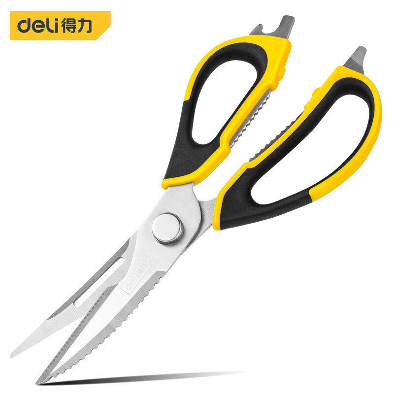 Deli multifunctional kitchen scissors for household use, special for cutting vegetables, barbecue, chicken and duck bones, large stainless steel powerful scissors, multifunctional scissors 225mm DL358019