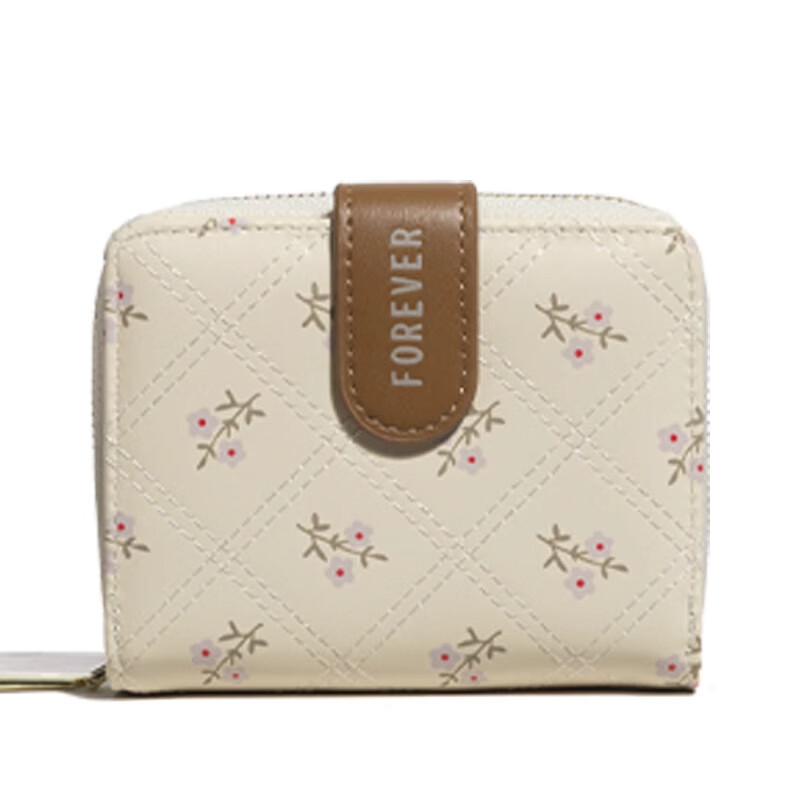 Guiqi ladies printed short wallet multi-card slot zipper bag floral coin purse large capacity card holder all in one multifunctional printed wallet beige