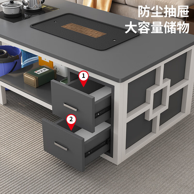 Seven Lucky Stars Tea Table Living Room Home Small Tea Table Kung Fu Office Kettle Tea Set Set for Making Tea All-in-one Simple Small Coffee Table A8 Style - Gray with Glass Teapot Length 120* Width 60* Height 55