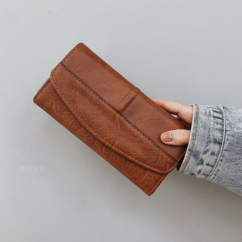 Scarecrow 2025 new wallet card holder all-in-one bag for women multifunctional simple long versatile soft leather large capacity wallet bag dark red