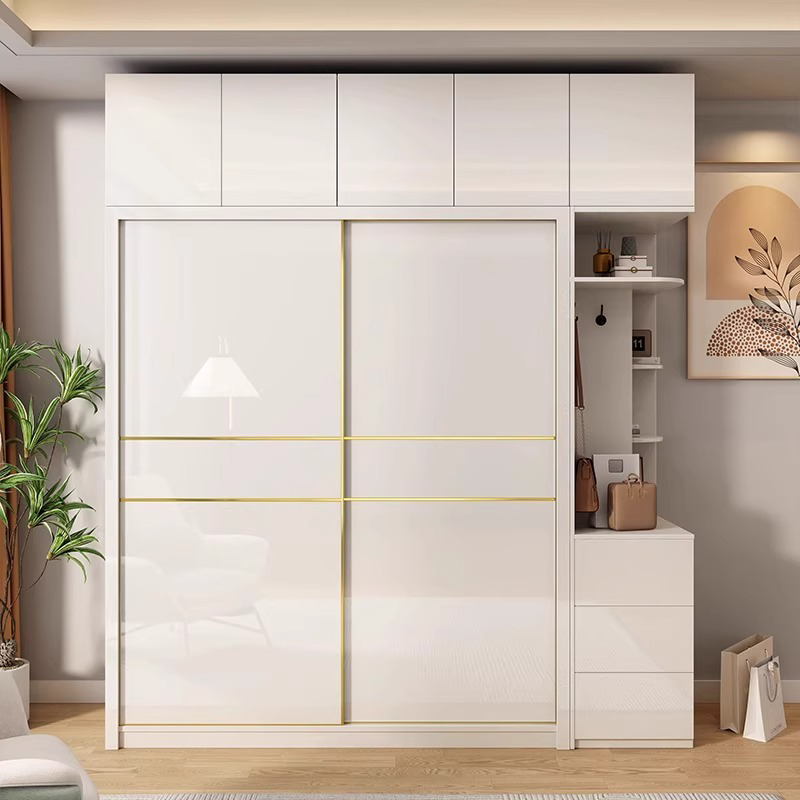 Nanzhu simple wardrobe bedroom flat door wardrobe two door sliding door large capacity household top cabinet side cabinet wardrobe 520#