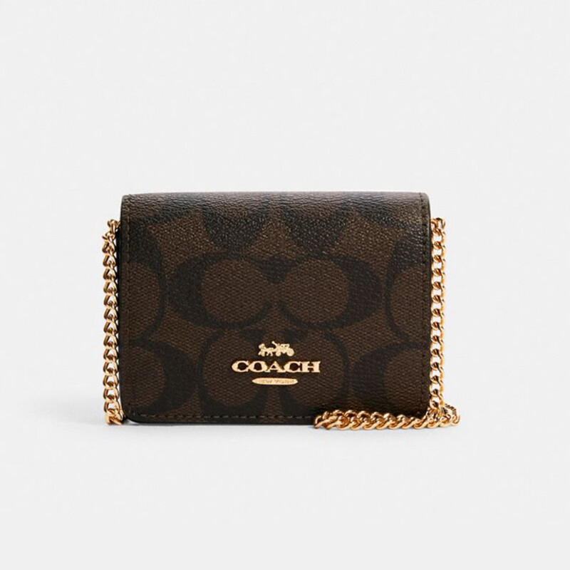 COACH Nationwide Warranty Wallet 10 Presbyopia Crossbody Mini Wallet 6650 Black Brown 10*3*8cm