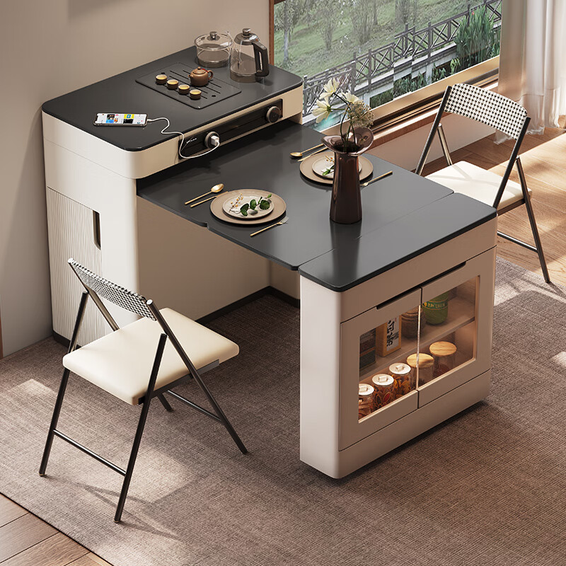 Micro Art 2025 sideboard island table integrated household retractable folding small apartment multi-functional bar guide dining table dining table + foldable chairs * 6 (without tea)