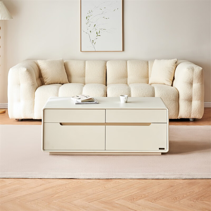 Quanyou Home Small Apartment Floor-standing Coffee Table Modern Simple Cream Style Living Room Storage Storage Cabinet Home New Style