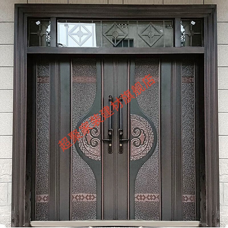 Meikejie villa entrance door, rural double-door zinc alloy imitation copper door, rural self-built house anti-theft entrance door, style 1, custom-made entrance door, customized to size