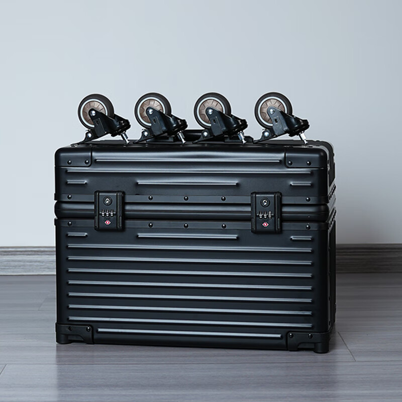 Yuemeng All Aluminum Magnesium Alloy Photography Case Luggage Camera Trolley Case Photography Equipment Case Metal Shockproof Instrument Toolbox Jazz Black (Seventh Generation Upgraded Wheels + Photography Liner) 25 inches Only available for domestic boarding