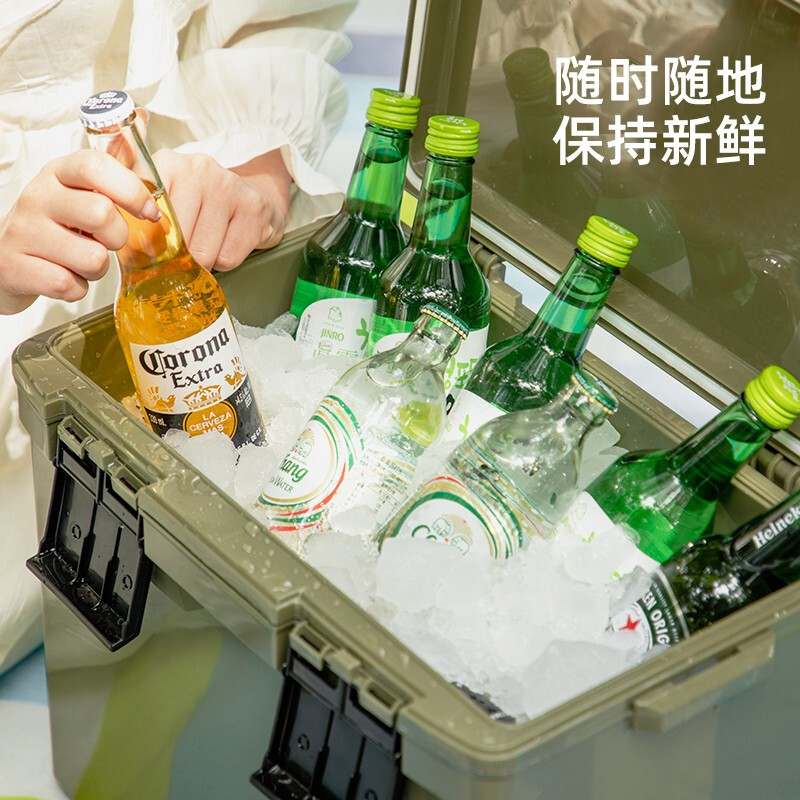 IRIS insulated box cooler car outdoor refrigerator bag portable box cold and fresh picnic stall milk coffee color holds about 20 bottles of 550ml mineral water