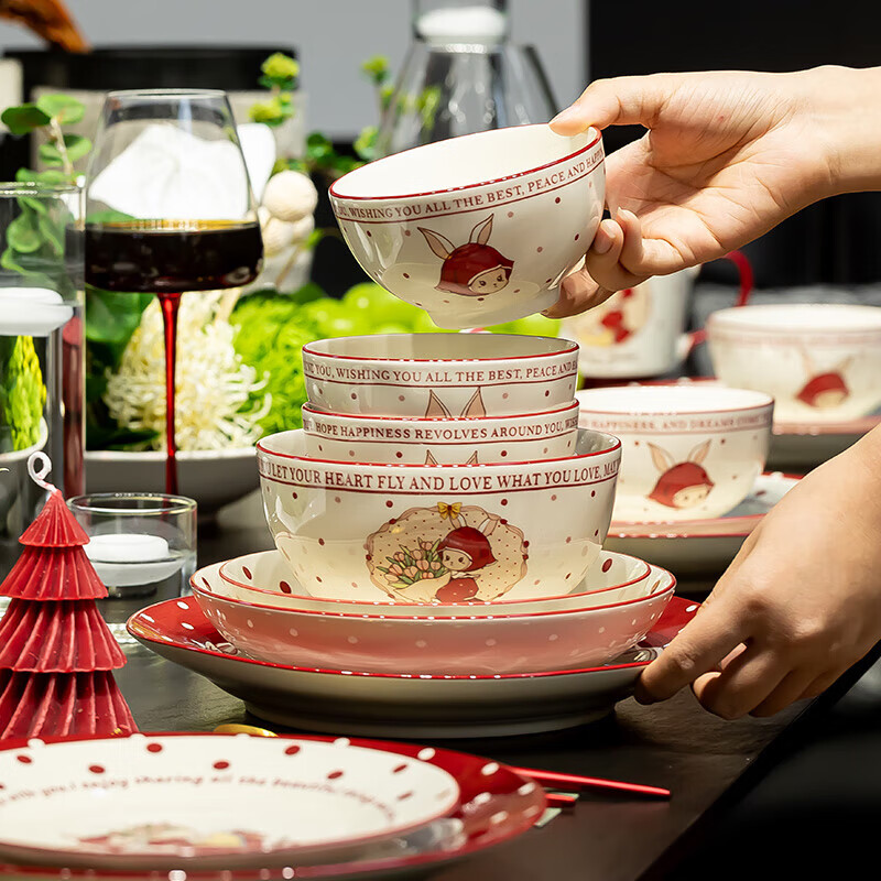 Qianzao bowls, plates, and tableware for home use as wedding gifts, good-looking housewarming dishes, tableware, soup bowl gift box, 18 pieces for 4 people, 18-piece set, free shipping insurance for damaged items