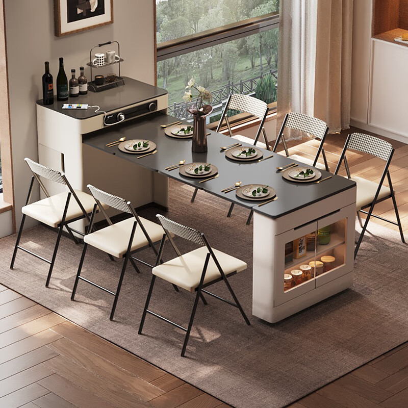 Micro Art 2025 sideboard island table integrated household retractable folding small apartment multi-functional bar guide dining table dining table + foldable chairs * 6 (without tea)