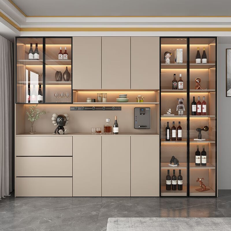 Solid wood wine cabinet with glass door against the wall, multi-functional all-in-one cabinet for the restaurant, simple and fashionable, same style, Huashi, gray and white, free delivery, home package installation, made of solid wood, style 16 280*40*220