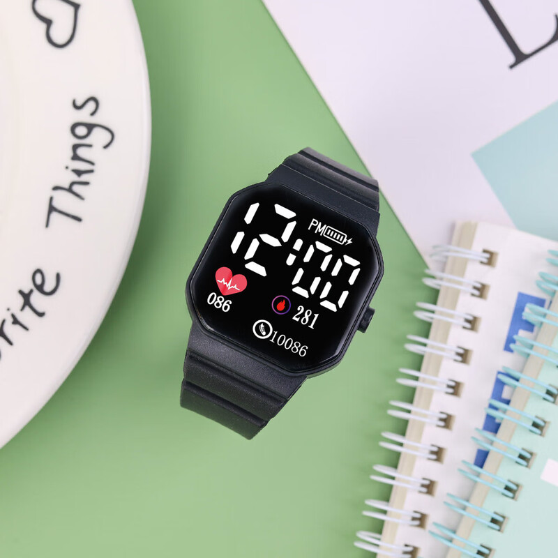 Hot-selling cool student party Korean version forest sports love square LED electronic watch ins junior high school student female J31 black