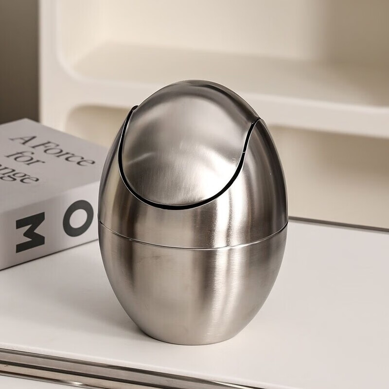 Dinosaur Egg Trash Can 304 Stainless Steel Desktop Mini Small Storage Trash Can Creative Covered Household Small Swing Cover Type Paper Basket Mini Bullet Type Desktop Trash Can 1