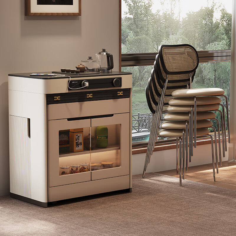 Micro Art 2025 sideboard island table integrated household retractable folding small apartment multi-functional bar guide dining table dining table + foldable chairs * 6 (without tea)