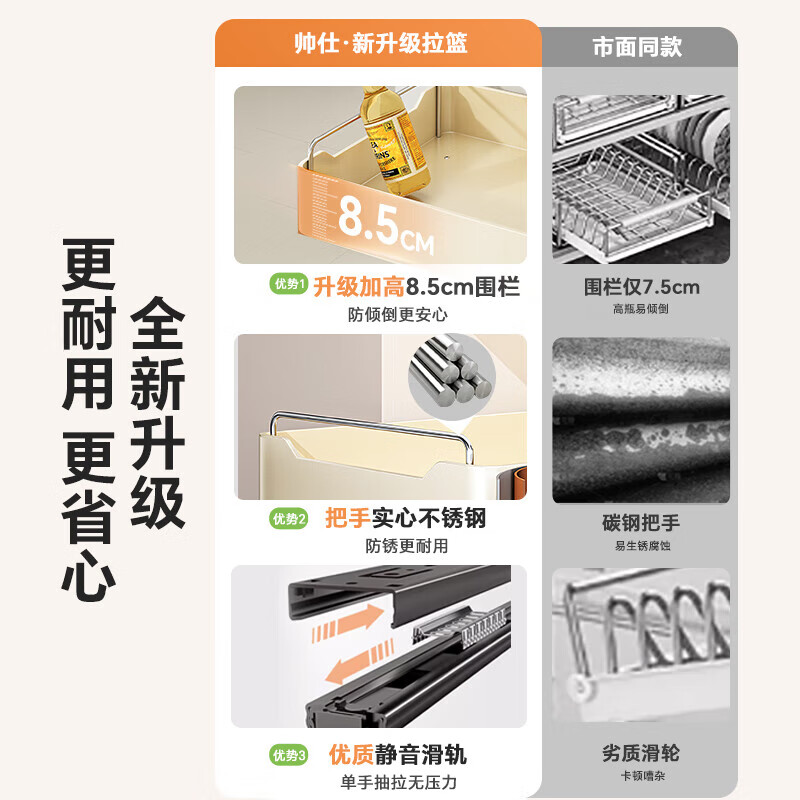 Shuaishi kitchen storage rack cabinet pull basket drawer type spice storage box bowl and plate storage rack pull-out dish storage rack