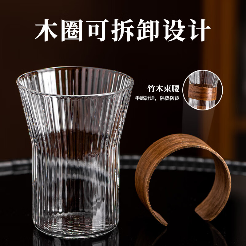 Mangong German quality hanging ear coffee cup high borosilicate glass cup American latte cup appearance vertical pattern tea cup hanging ear coffee cup 1 pack