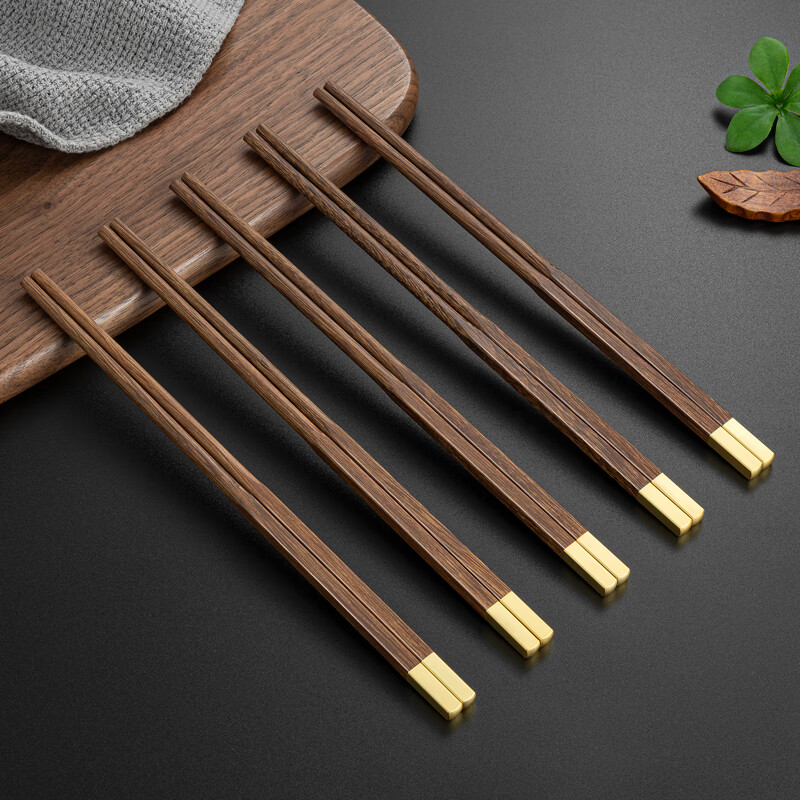 Millennium Lovewood high-grade copper-headed natural chopsticks for home use Chinese solid wood non-slip, paint-free, wax-free, antibacterial and mildew-proof, 25cm chicken wing wood copper heads, 10 pairs