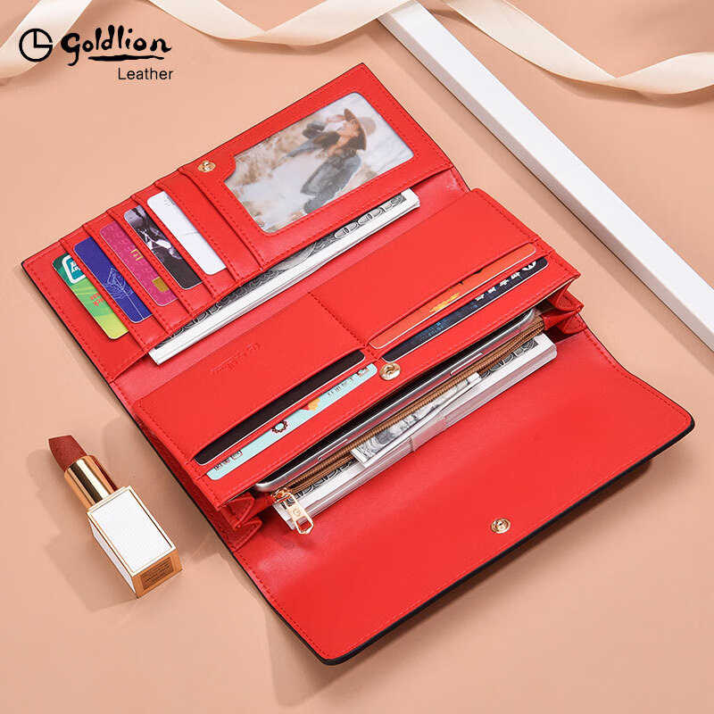 GOLDLION G+ Goldlion Wallet Women's Long 2025 New Fashion Clutch Handbag Wallet Women's Bag Small Bag Trend Red