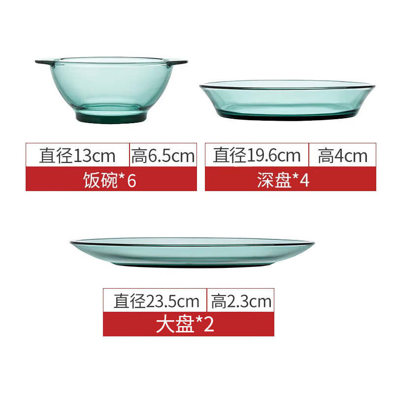 Corning tableware 12-piece heat-resistant glass tableware set Glass bowls and dishes set Lake green tableware 12-piece set