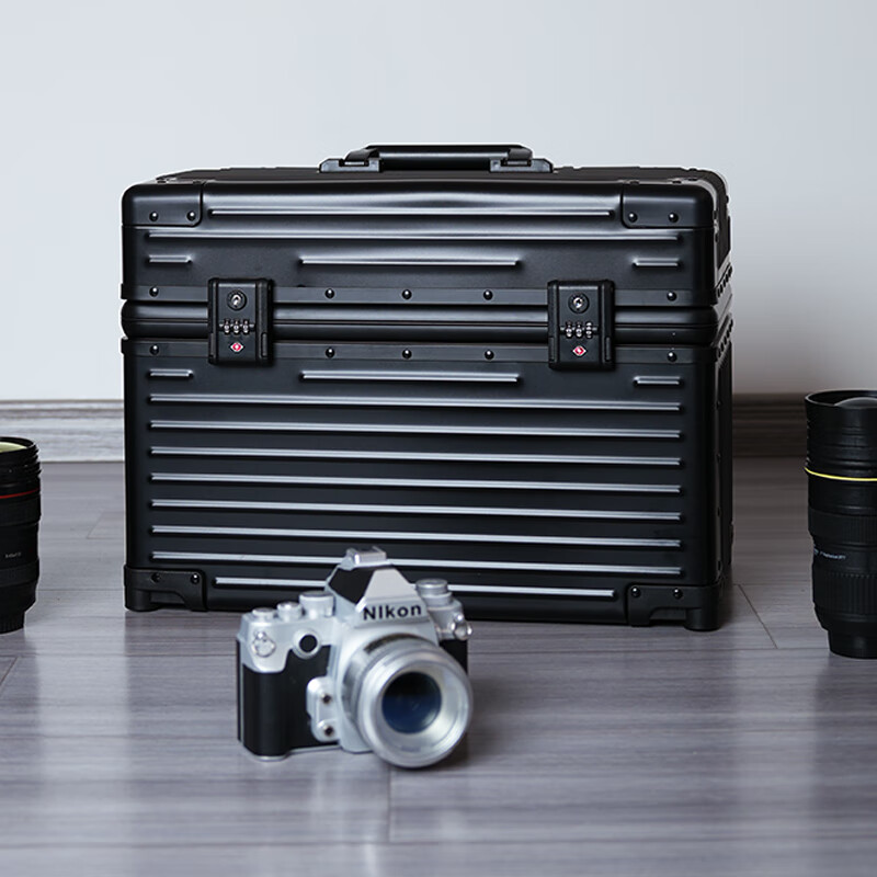 Yuemeng All Aluminum Magnesium Alloy Photography Case Luggage Camera Trolley Case Photography Equipment Case Metal Shockproof Instrument Toolbox Jazz Black (Seventh Generation Upgraded Wheels + Photography Liner) 25 inches Only available for domestic boarding