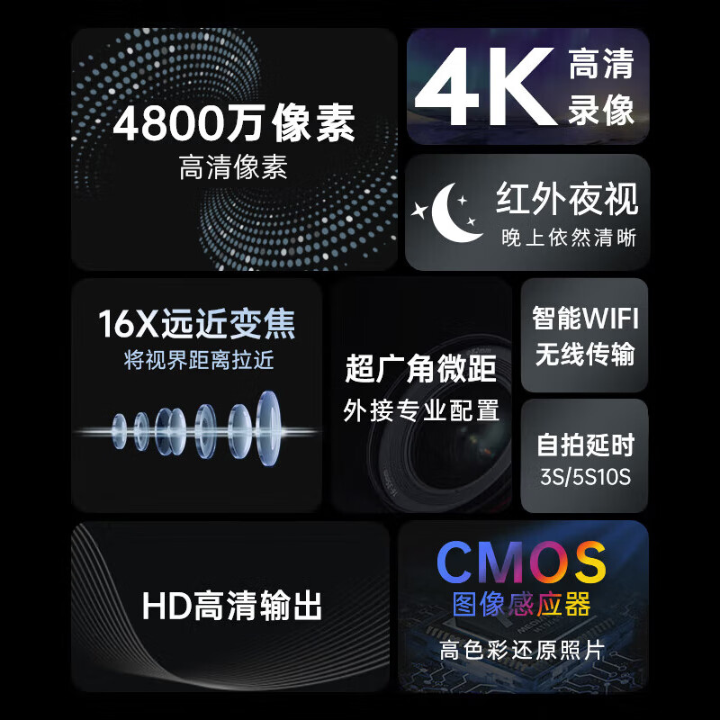 SONGDIAN digital camera portable vlog recording all-in-one professional handheld 4K high-definition infrared night vision dv254k official standard + wide-angle lens 128G memory