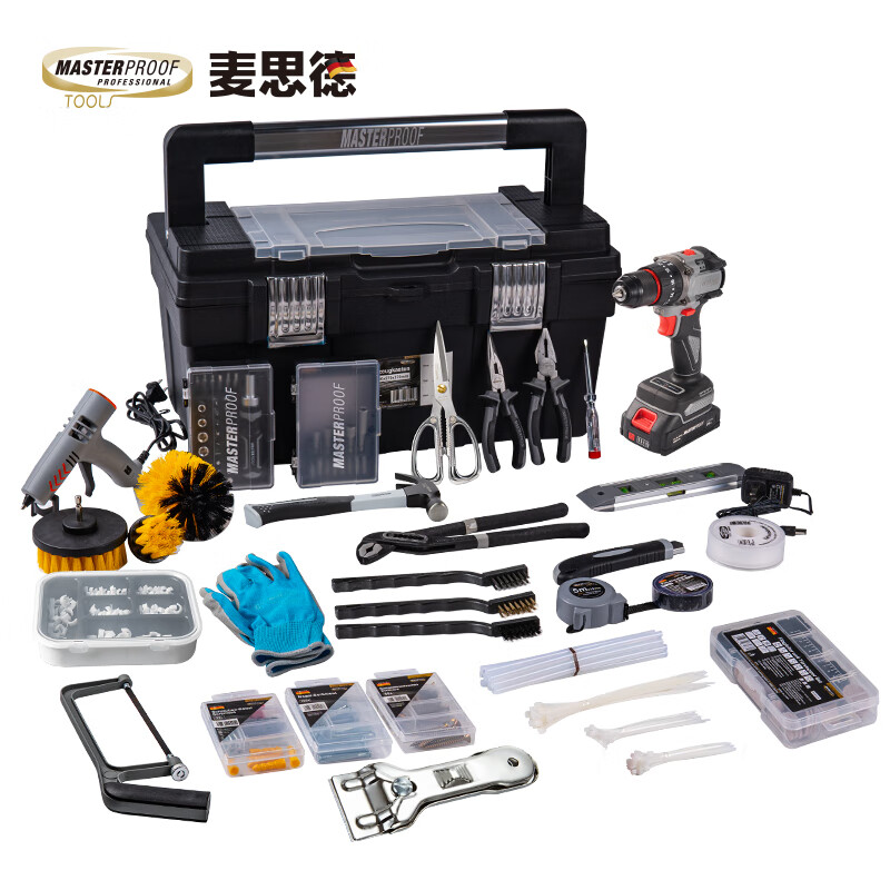 MASTERPROOF complete set of household tool boxes, household tool box sets, multi-function electric drill tool boxes, household tool boxes A set (21V electric drill) suitable for many industries