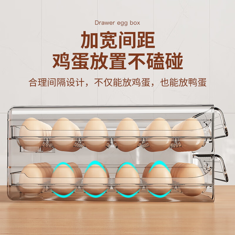 WCZ German egg storage box drawer-type refrigerator special household food-grade sealed fresh-keeping egg rack kitchen double-layer large 40 grid transparent color